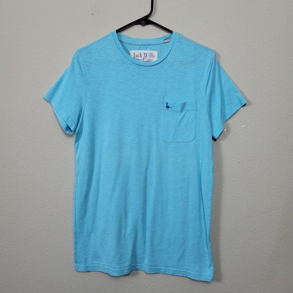 Jack Wills Men's Size S Pocket Tee Shirt Aqua Blue Crewneck Pheasant Bird‎ Logo